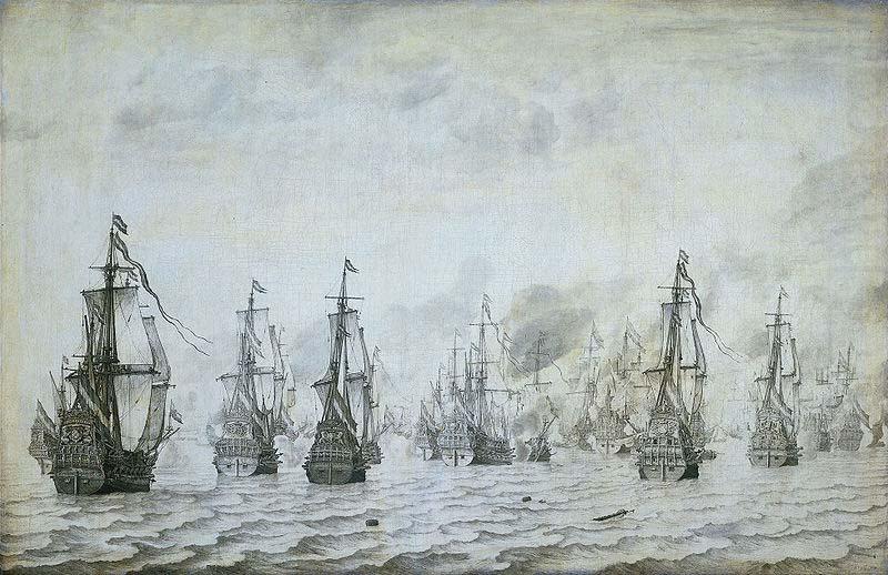 willem van de velde  the younger The naval battle against the Spaniards near Dunkerque, 18 february 1639 china oil painting image